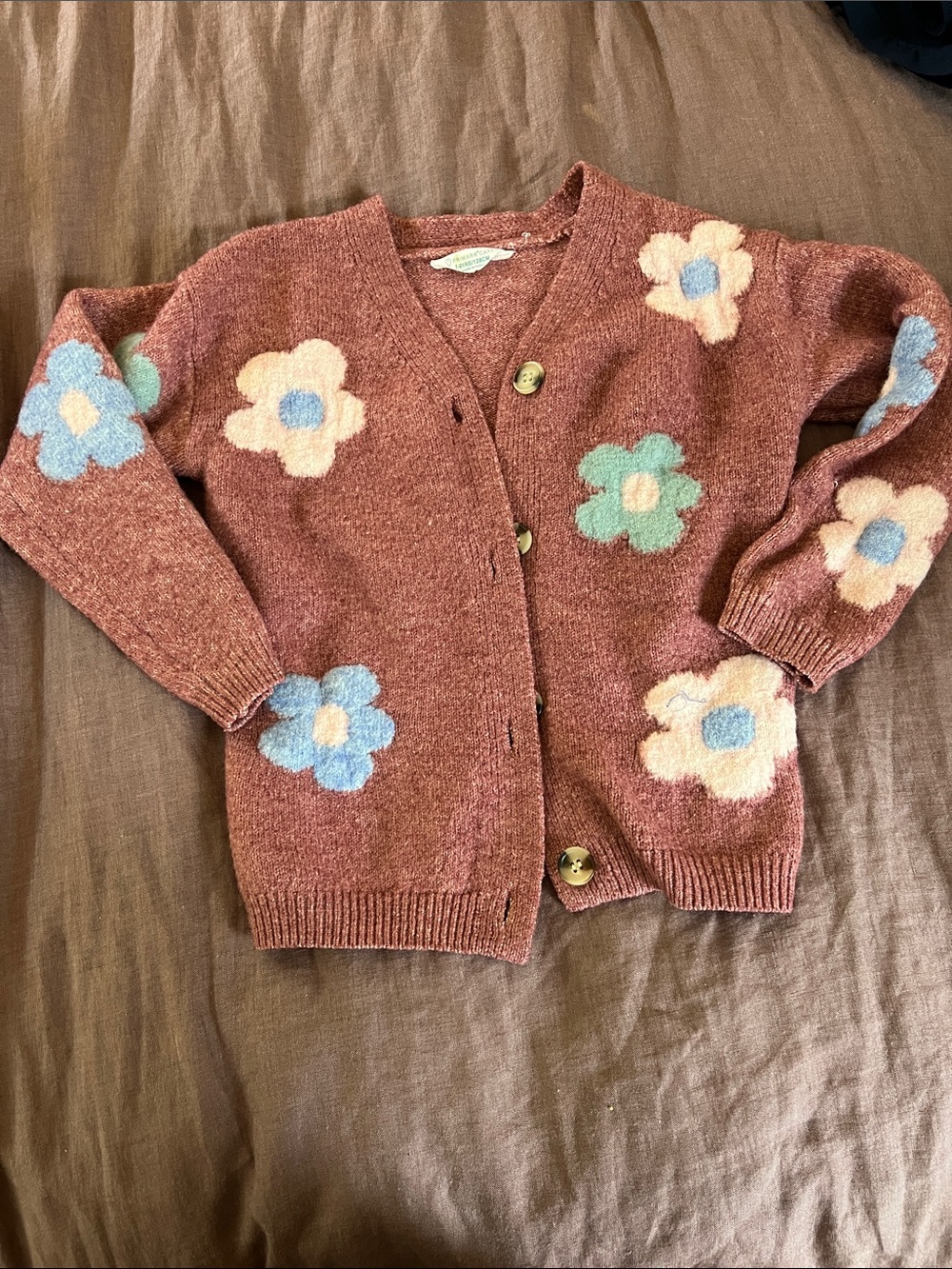 Primark Rose-Mauve Floral Knit Cardigan with Pastel Flowers
